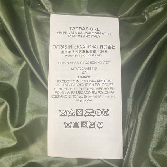 TATRAS Green Goose Down Filled Warm Winter Vest Size Medium - Picture 8 of 10